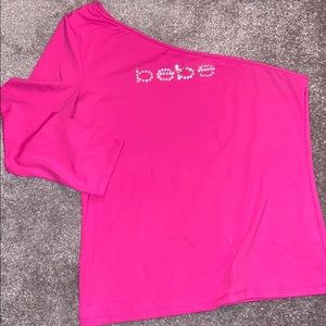 Bebe Logo One Shoulder Long Sleeve Top XL